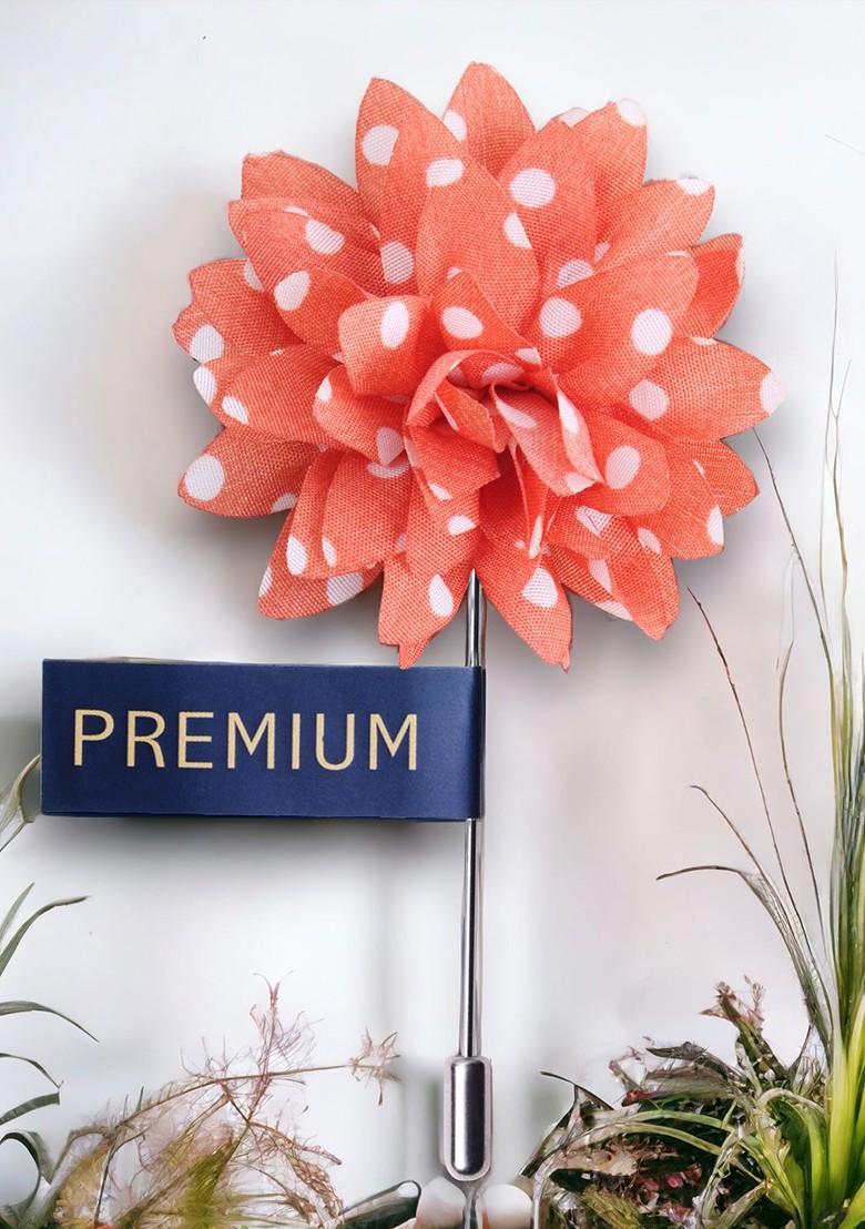 Men Orange White Adorned With Spots Brooch Lapel Pin