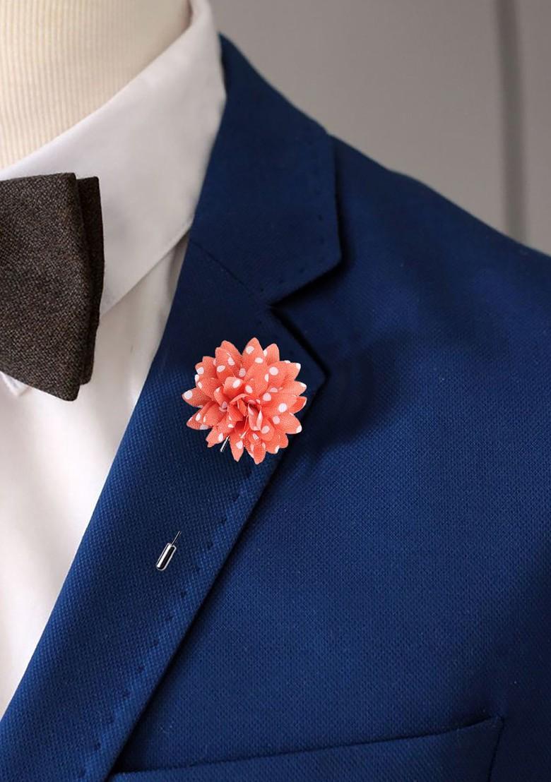 Men Orange White Adorned With Spots Brooch Lapel Pin