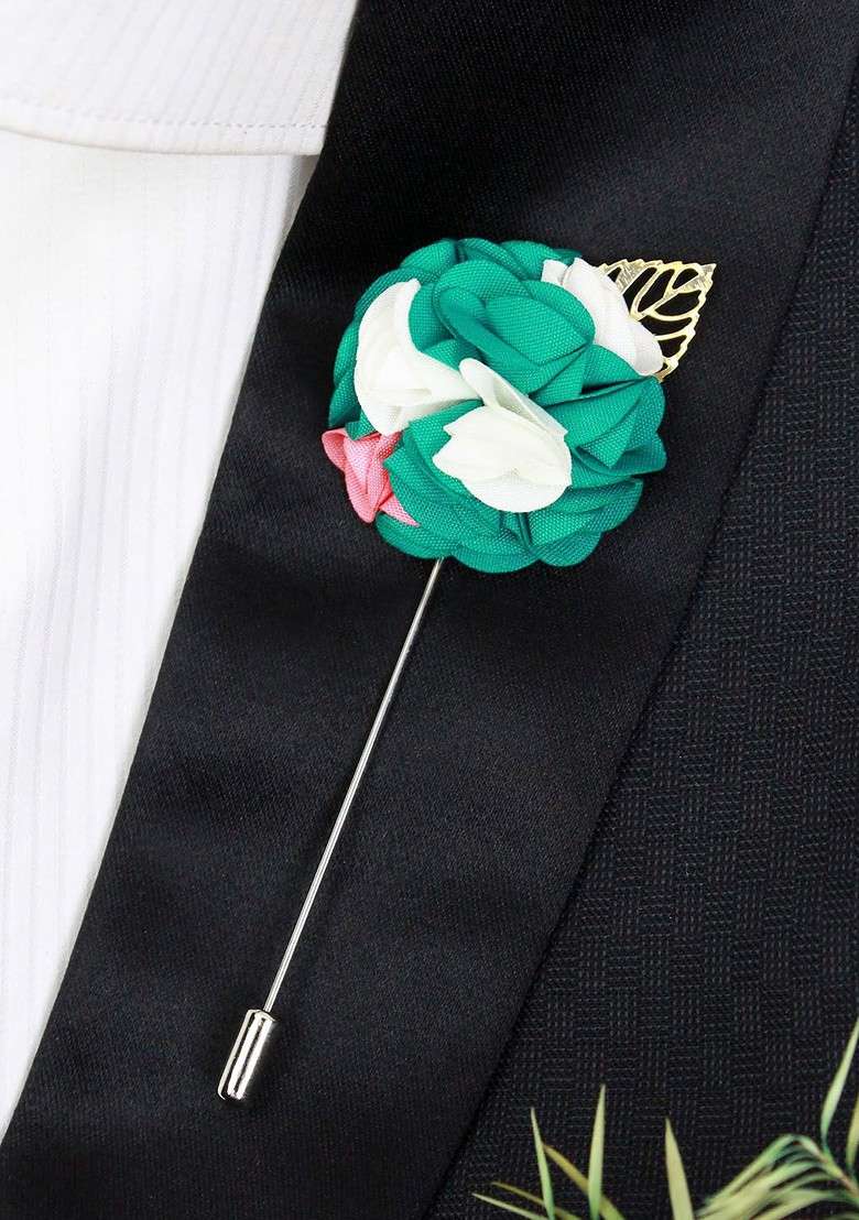 Unisex Green White Exotic Delight Brooch Lapel Pin - Indya