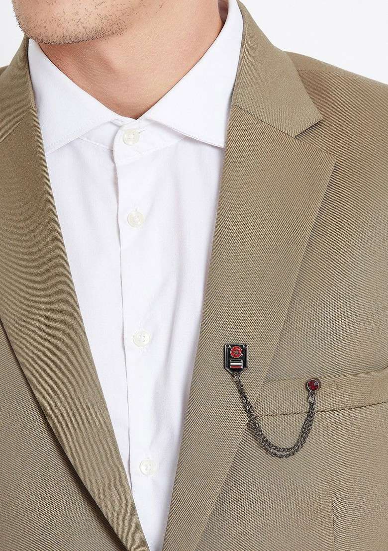Men Grey Red Metal Lapel Pin - Indya