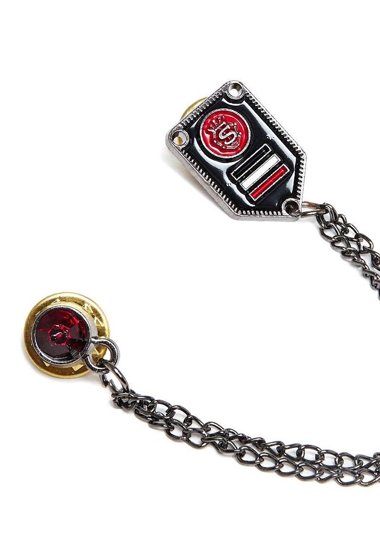 Men Grey Red Metal Lapel Pin - Indya