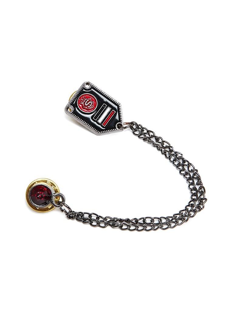 Men Grey Red Metal Lapel Pin