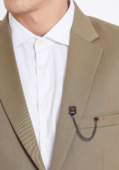 Men Grey Red Metal Lapel Pin