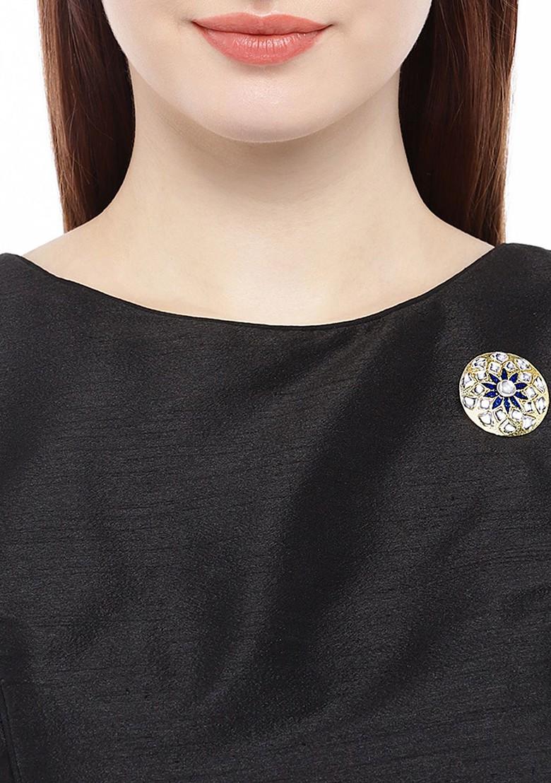 Unisex Gold Plated Navy Blue Enamelled Brooch