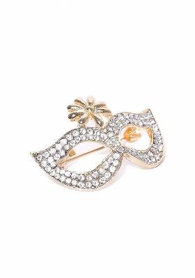 Women Gold Plated Stone Studded Mask Shaped Brooch