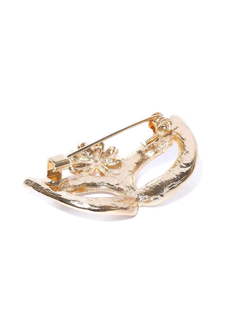 Women Gold Plated Stone Studded Mask Shaped Brooch - Indya