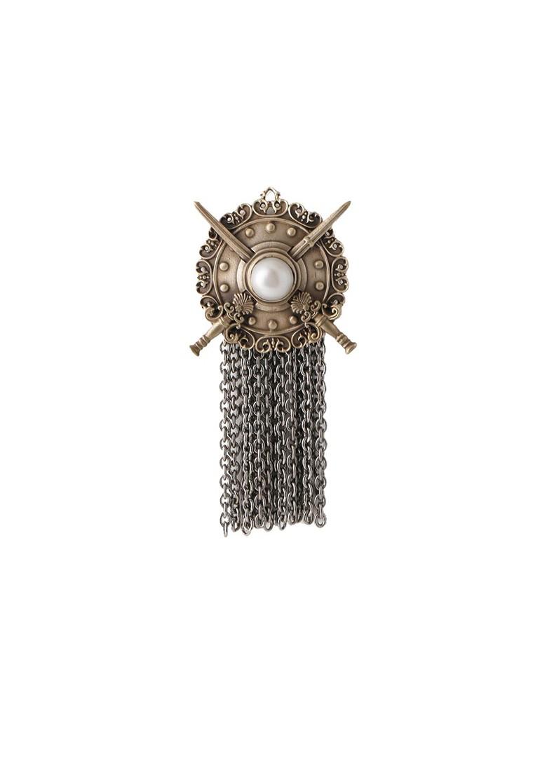 Men Copper Toned White Beaded The Shield Statement Brooch