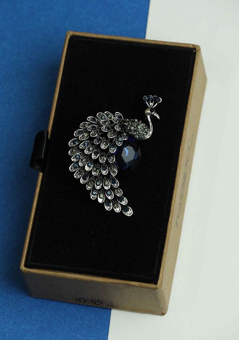 Men Peacock Charm Stone Studded Brooch
