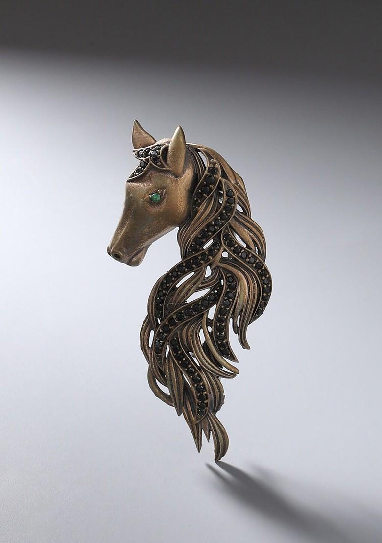 Metallic Toned Stone Studded Mustang Brooch