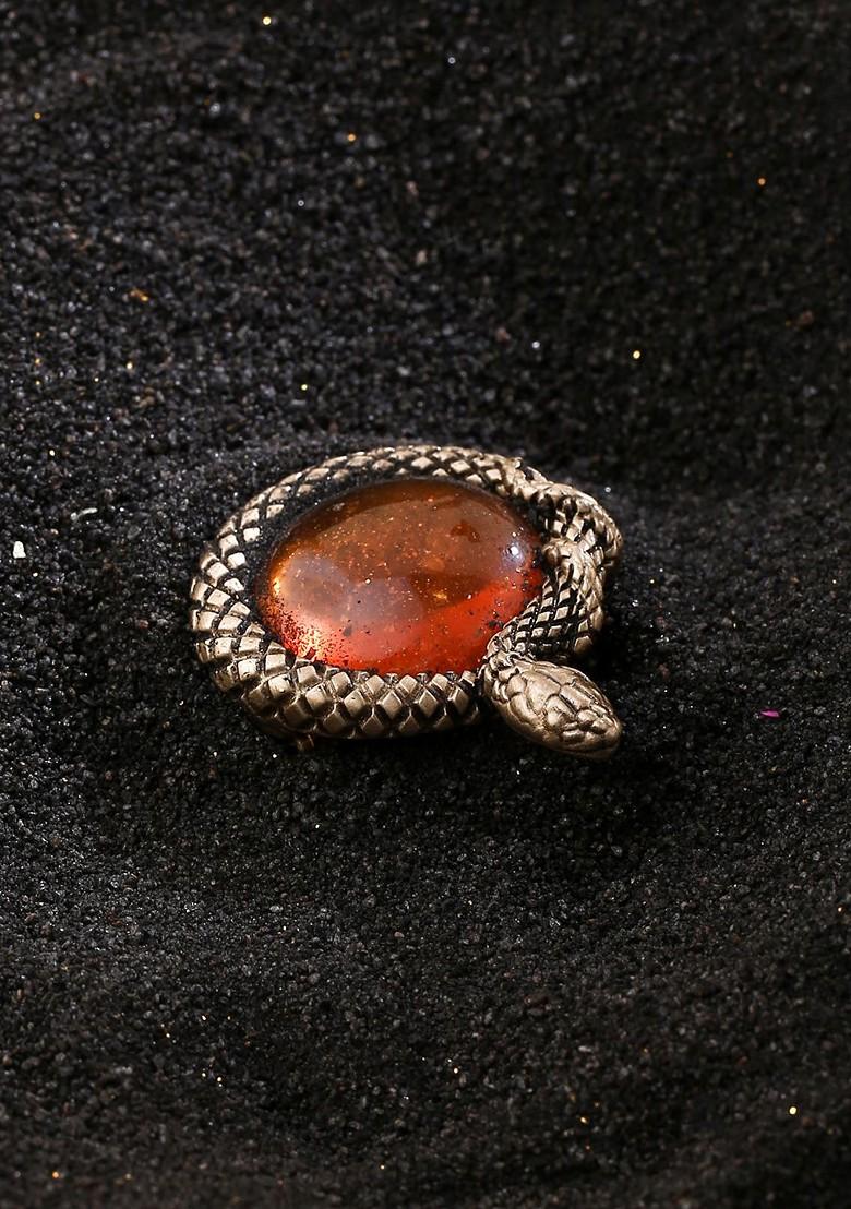 Men Gold Toned Orange Stone Studded Brooch