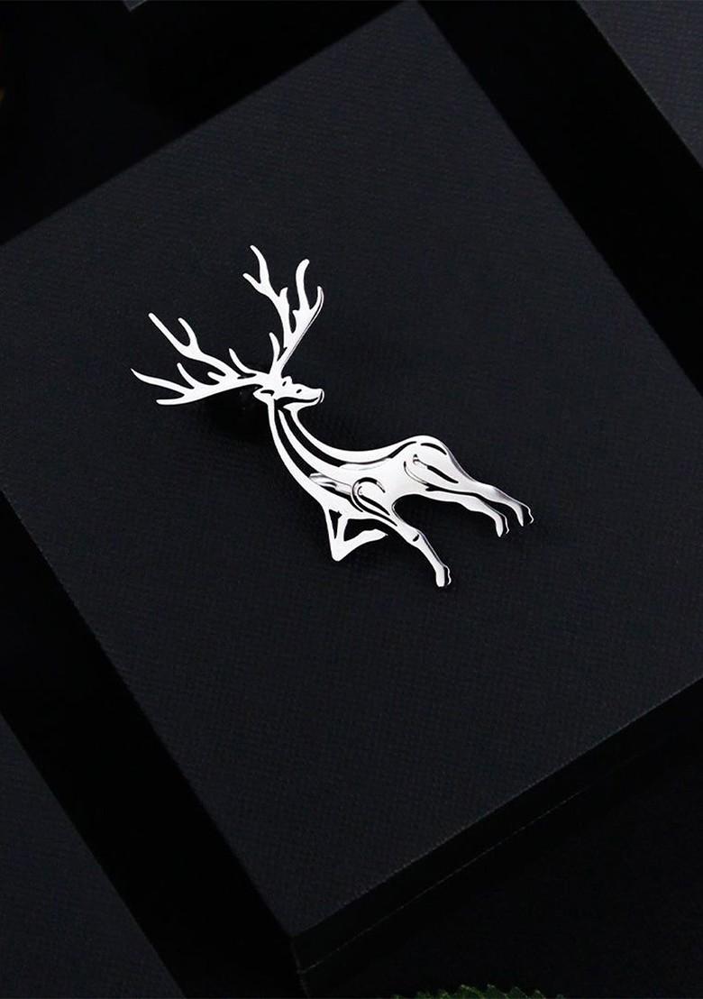 Men Snowbound Stag Silver Lapel Pin Brooch