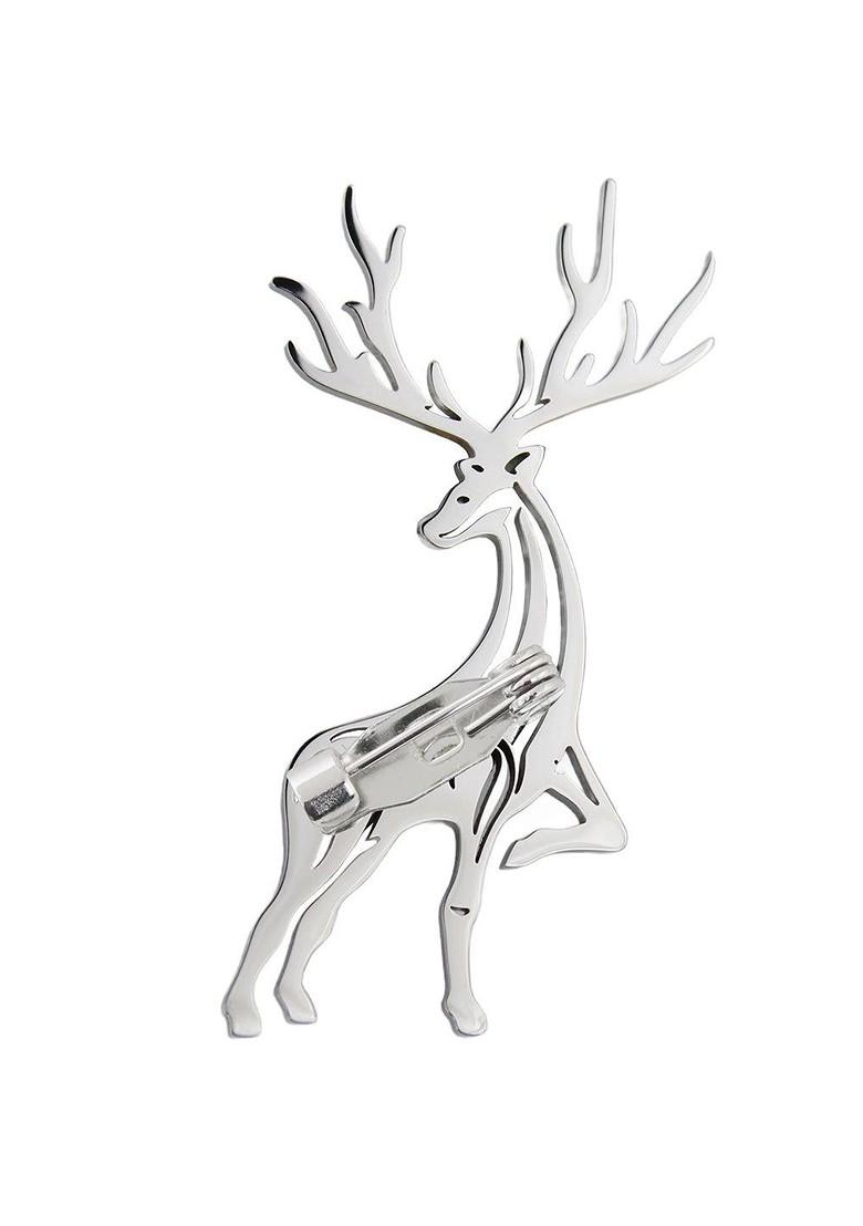 Men Snowbound Stag Silver Lapel Pin Brooch