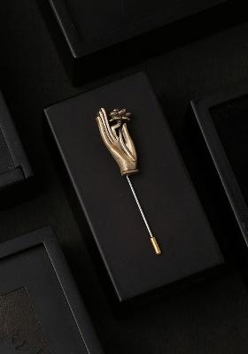 Men Antique Gold Toned The Lotus Hand Shaped Statement Brooch