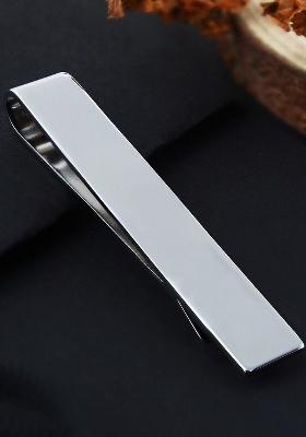 Unisex Silver Toned Solid Slim Tie Pin