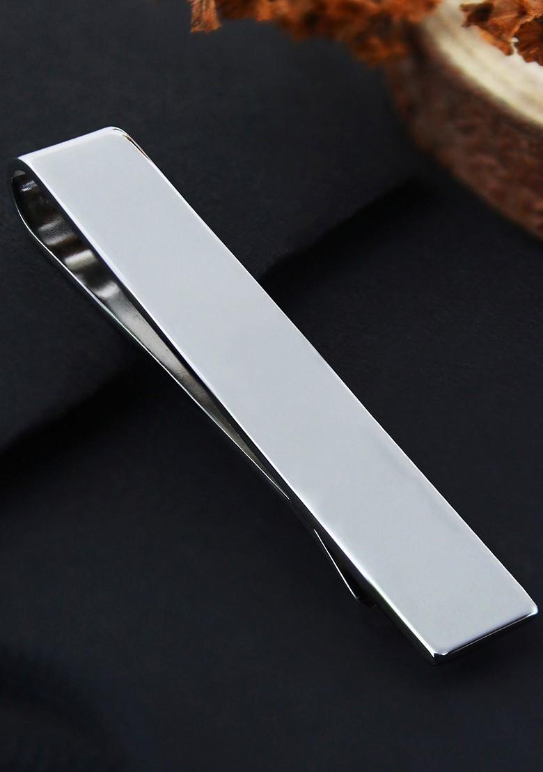 Unisex Silver Toned Solid Slim Tie Pin
