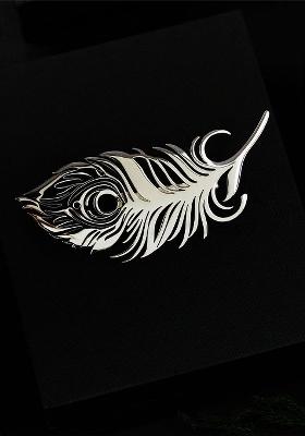 Men Peacock Plume Silver Minimal Lapel Pin Brooch