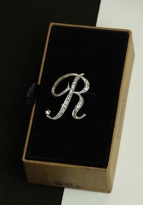 Men Alphabet R Charm Stone Studded Brooch