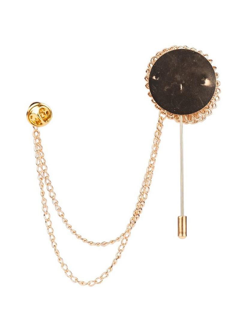 Men Dahlia Flower With Chain Lapel Pin