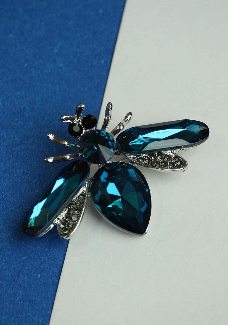 Men Stone Studded Fly Design Brooch