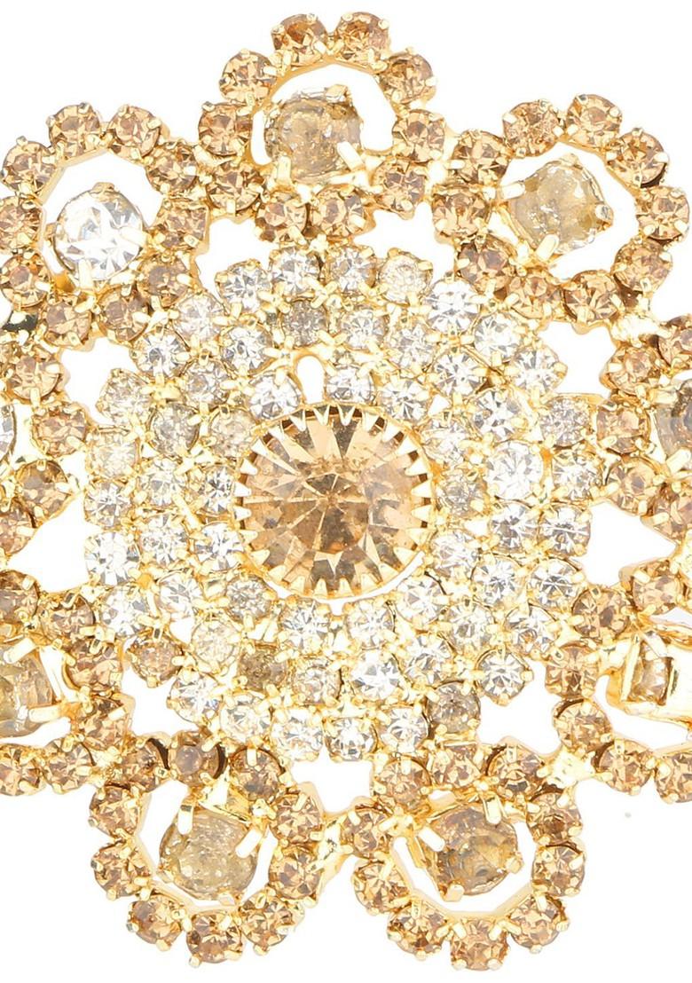 Traditional Gold Plated Stone Studded Embellished Floral Brooch