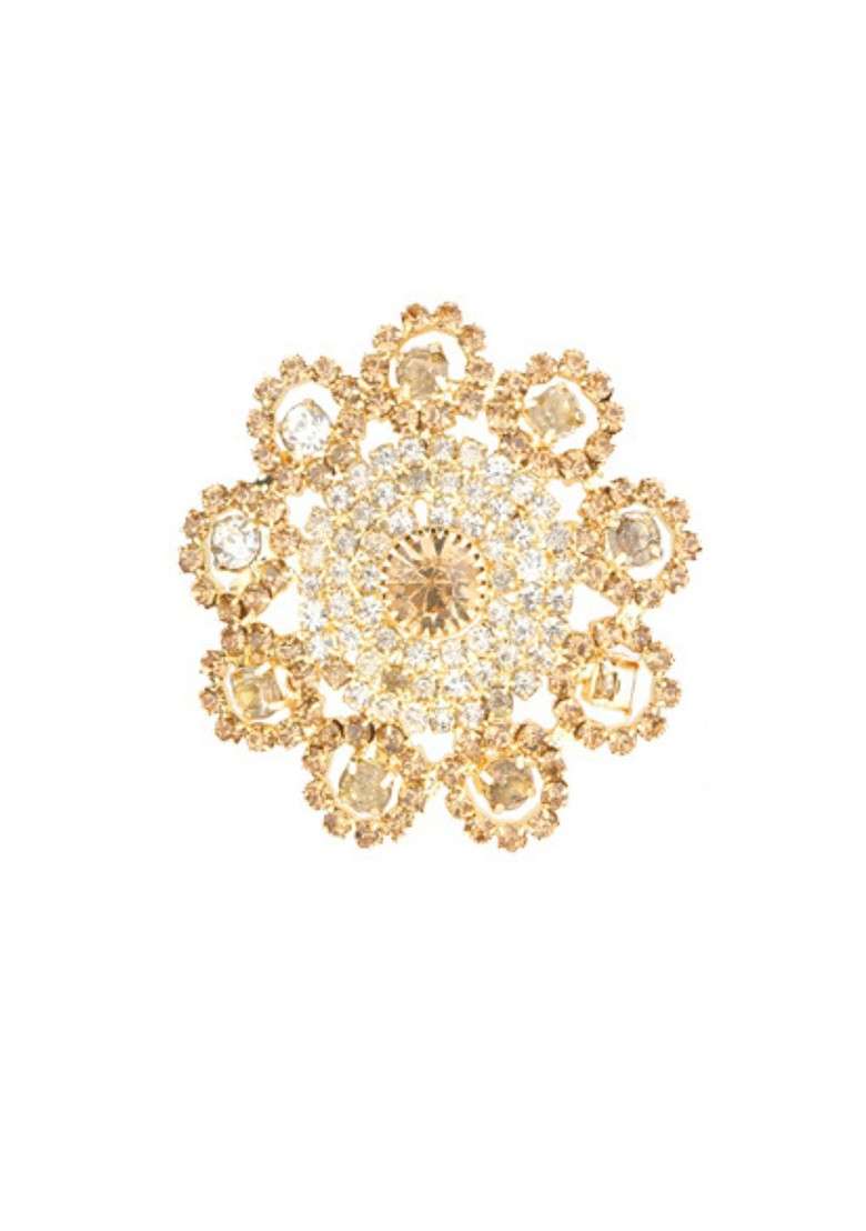 Traditional Gold Plated Stone Studded Embellished Floral Brooch - Indya
