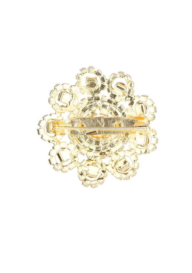 Traditional Gold Plated Stone Studded Embellished Floral Brooch