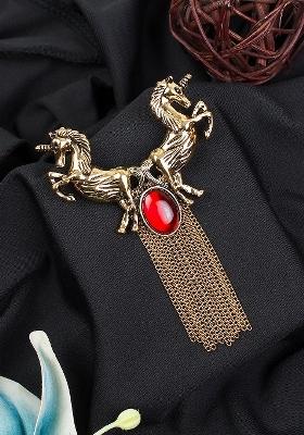 Alloy Ruby Horned Unicorn Duet Charm Brooch