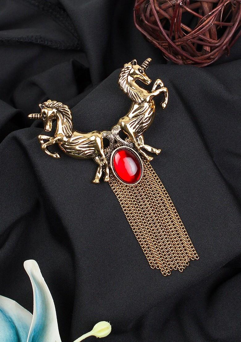 Alloy Ruby Horned Unicorn Duet Charm Brooch