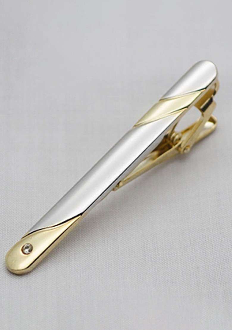 Men Silver Gold Plated Stainless Steel Classic Tie Pin - Indya