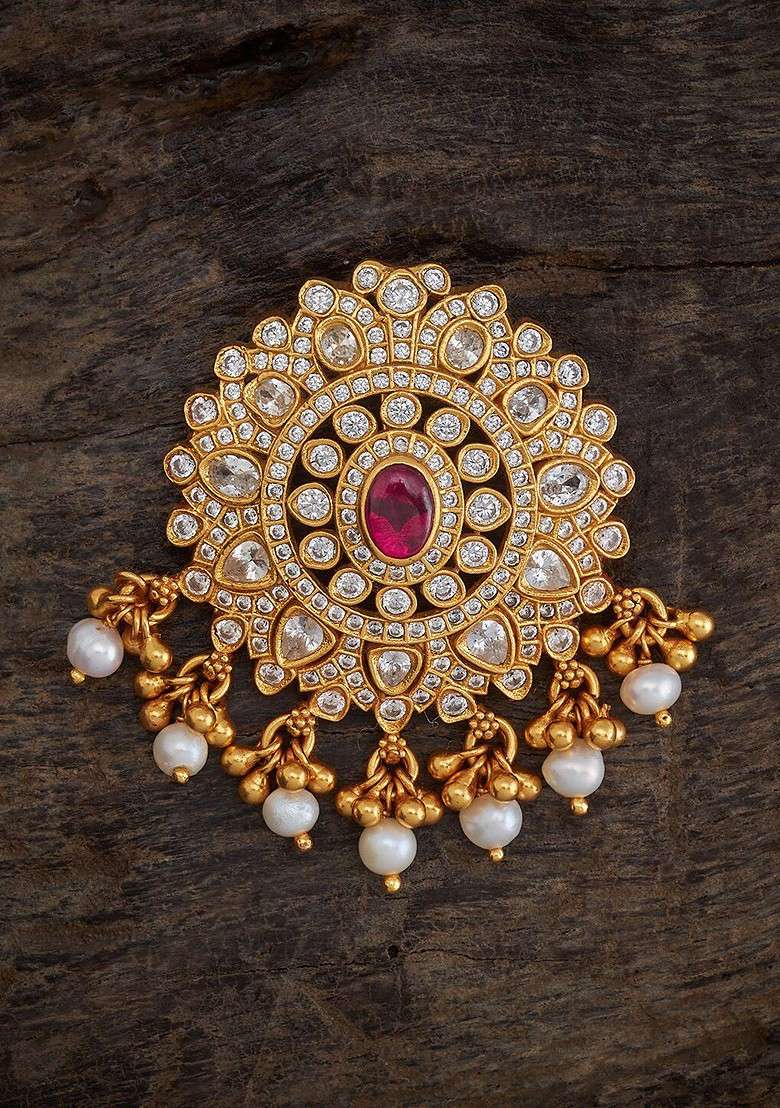 Embellished Bridal 92.5 Silver Gold Plated Beaded Brooch - Indya