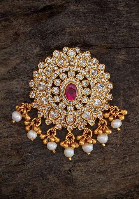 Embellished Bridal 92.5 Silver Gold Plated Beaded Brooch