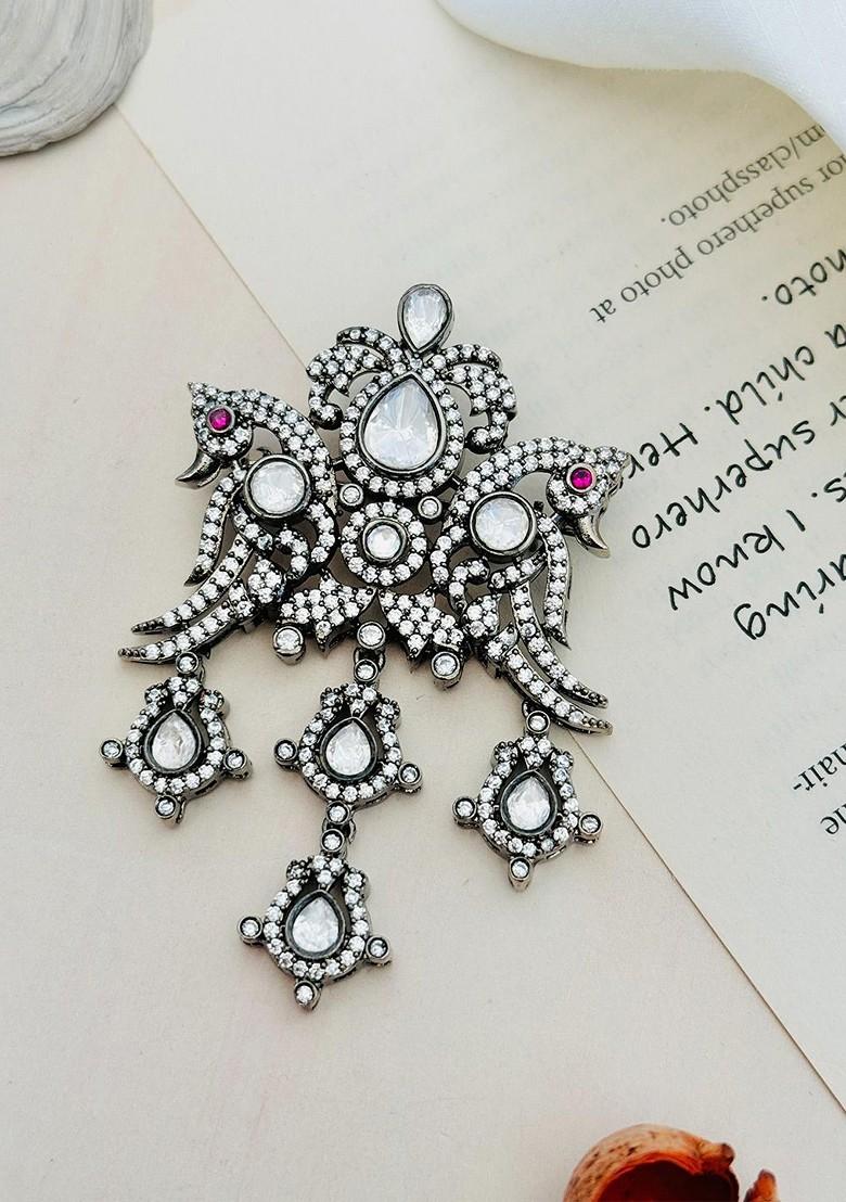 Men Stone Studded Beaded Brooch