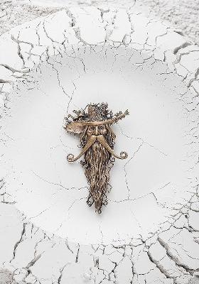 Men Antique Gold Toned The Wizard Shaped Stone Studded Statement Brooch