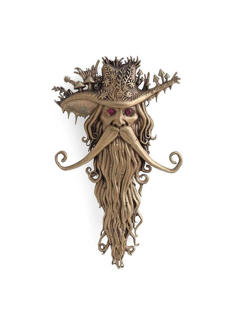 Men Antique Gold Toned The Wizard Shaped Stone Studded Statement Brooch