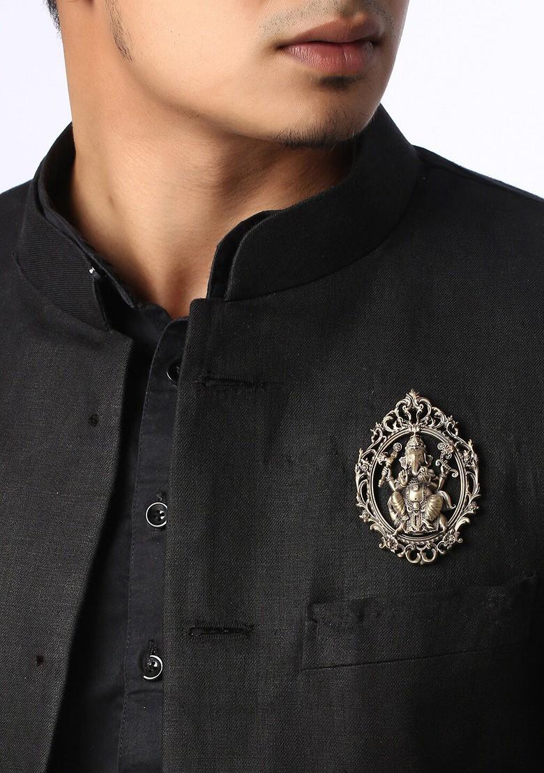Men Gold Toned The Lord Ganesha Statement Brooch