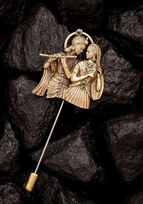Men Gold Toned Radha Krishna Lapel Pin Brooch