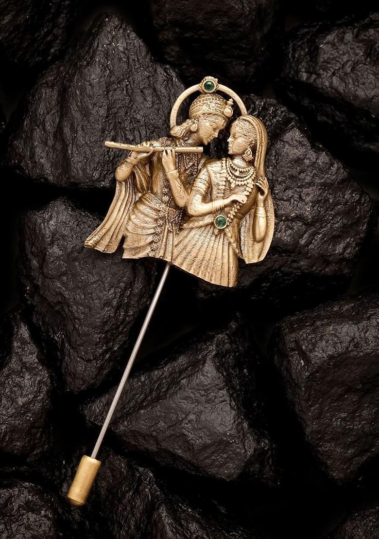 Men Gold Toned Radha Krishna Lapel Pin Brooch