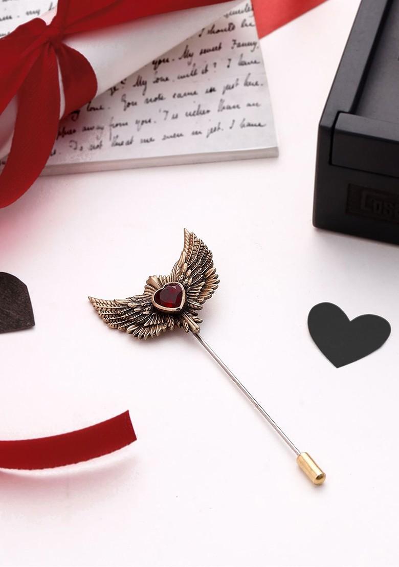 Men Stone Studded Love Is In The Air Lapel Pin Brooch