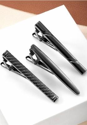 Men Set Of 3 Stainless Steel Classic Tie Pin Brooch