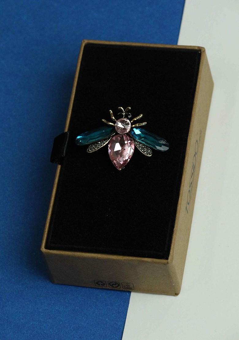 Men Fly Charm Stone Studded Brooch