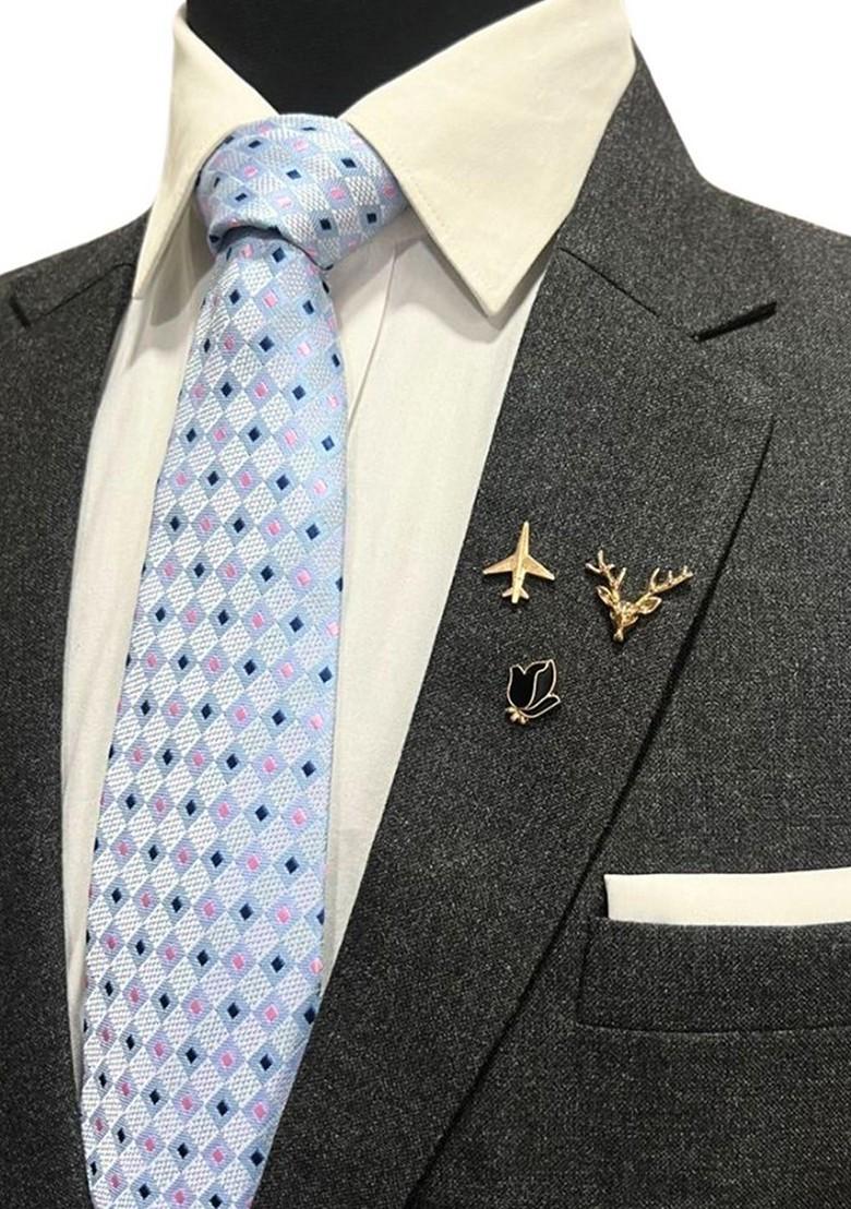 Men Set Of 3 Lapel Pink Brooch