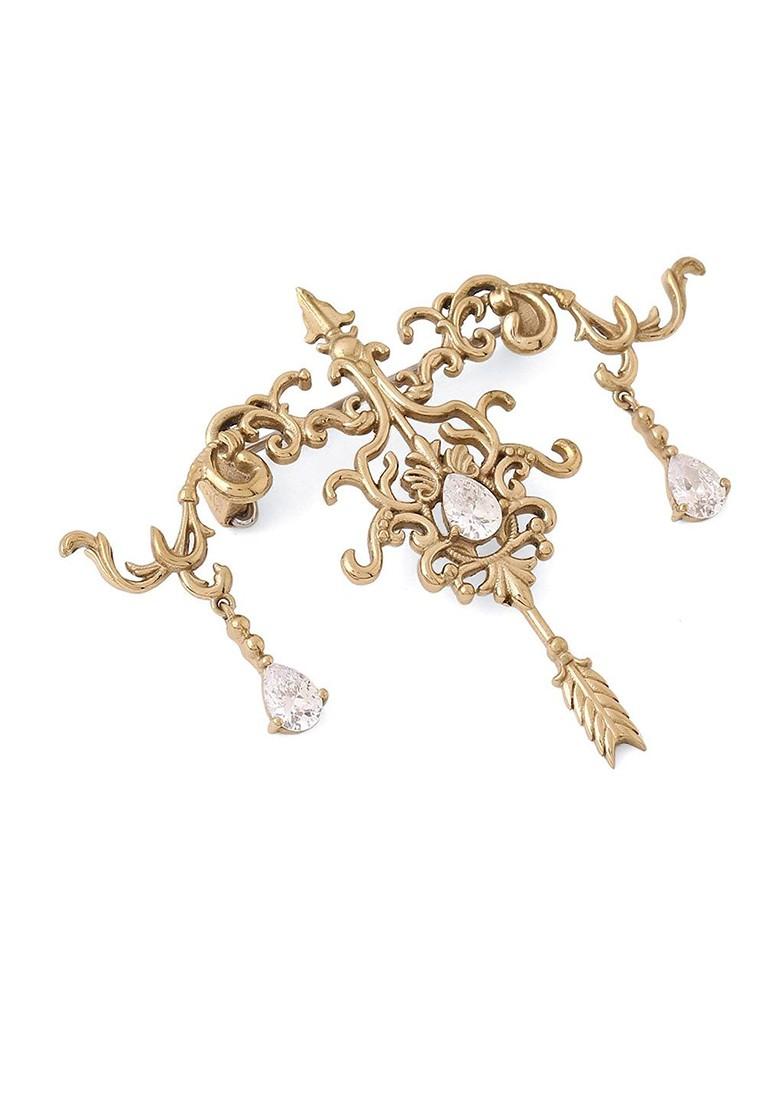 Artificial Stones And Beads Studded Bow Arrow Brooch