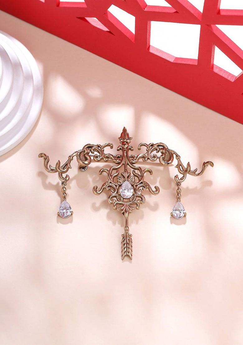 Artificial Stones And Beads Studded Bow Arrow Brooch