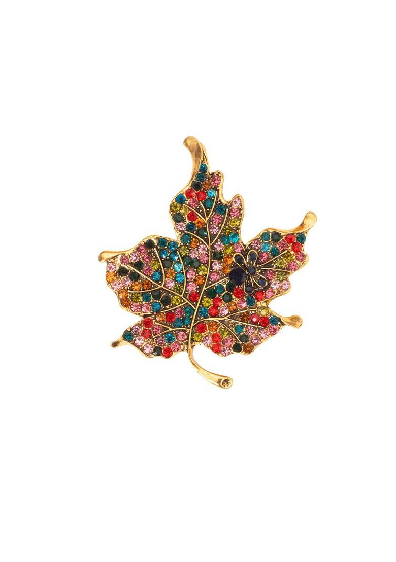 Gold Plated Stone Studded Leaf Brooch