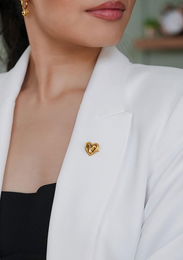 You And Your Clumsy Spills Heart Shaped 925 Silver Gold Plated Brooch