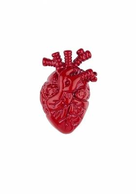 Rhodium Plated Metal Heart Charm Brooch