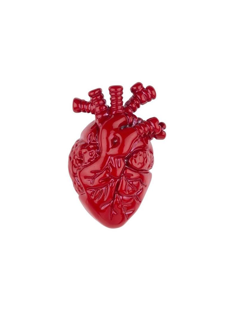 Rhodium Plated Metal Heart Charm Brooch