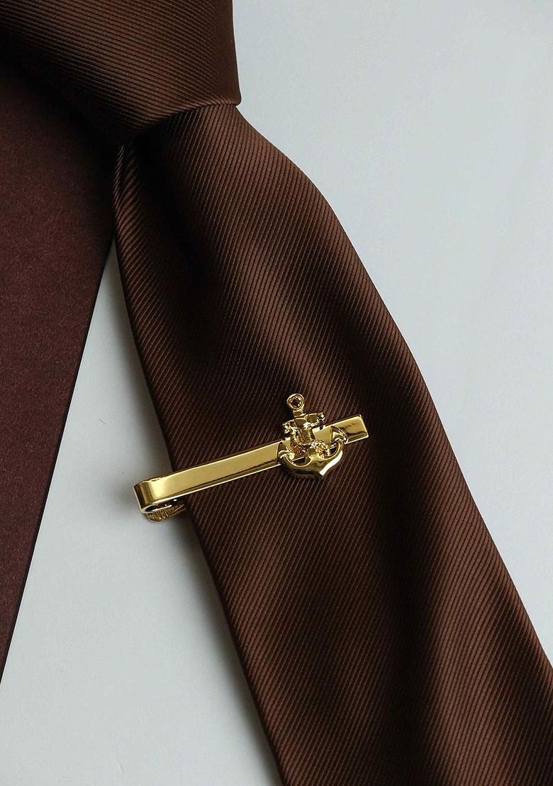 Men Brass Anchor Charm Tie Bar Brooch