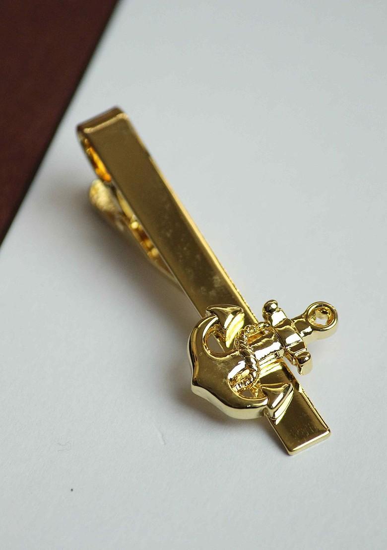 Men Brass Anchor Charm Tie Bar Brooch