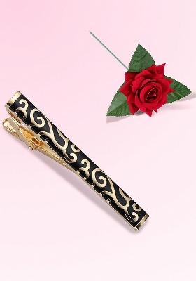 Two Tone Textured Minimal Tie Pin With Red Rose
